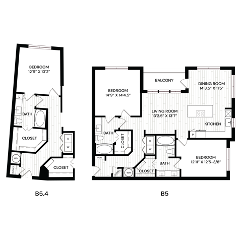 Floor plan for 2 beds, 2 baths, 1275 sqft